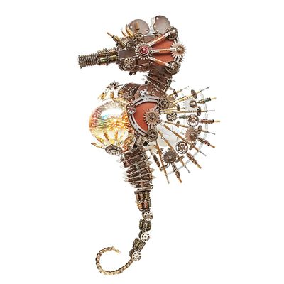 TechnixLabz 3D Steampunk Seahorse Metal Puzzle with Fireworks Lamp, 2100+ Pieces