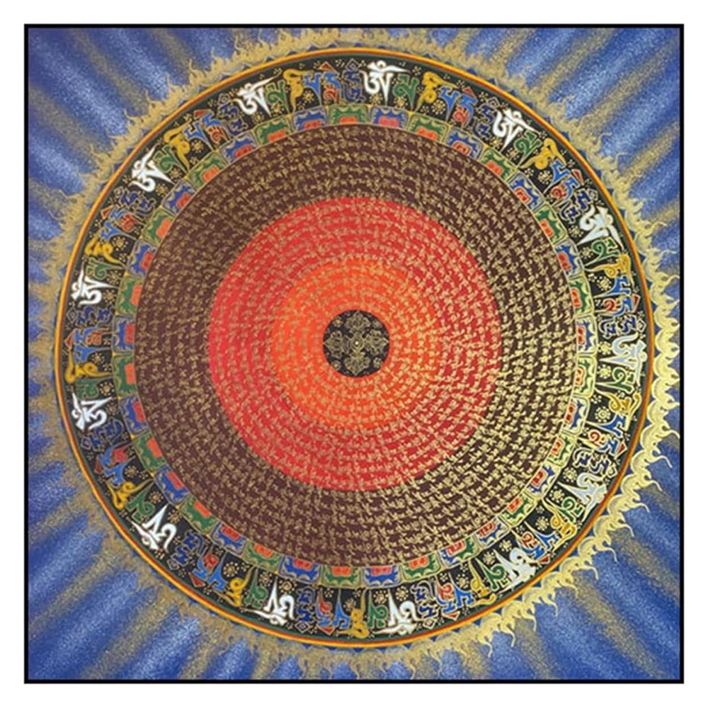 HYQOUKLR Tibetan Buddhist Thangka Wall Hanging with Frame, Mandala Artwork for Zen Home Decor and Meditation