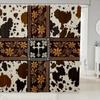 TDTRADD Cow and Retro Floral Shower Curtain, Brown 72 view 1