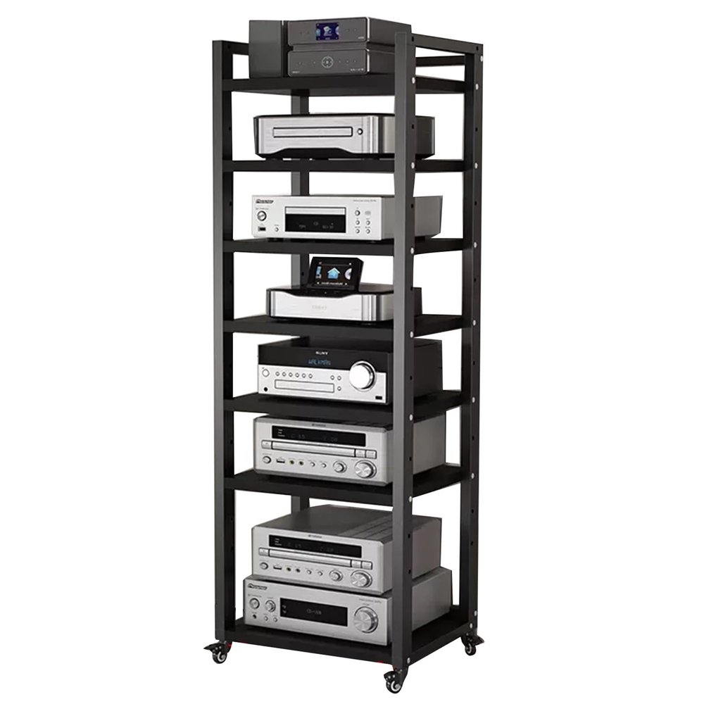 Freestanding Audio Stereo Rack, 5/6/7/8-Tier AV Media Stand with Casters, Black, 2.7 Tiers, 60 cm Wide