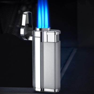 Metal Torch Lighter, Refillable Butane Lighter with Triple Jet Flame, Windproof and Adjustable (A)