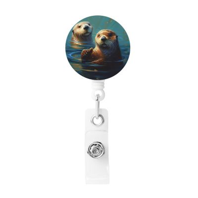 Sea Otters Retractable Badge Reel with Key Ring and Belt Clip