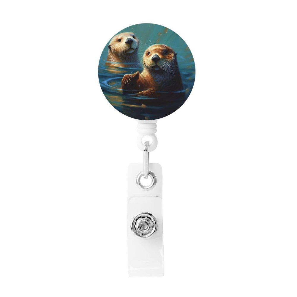 Sea Otters Retractable Badge Reel with Key Ring and Belt Clip
