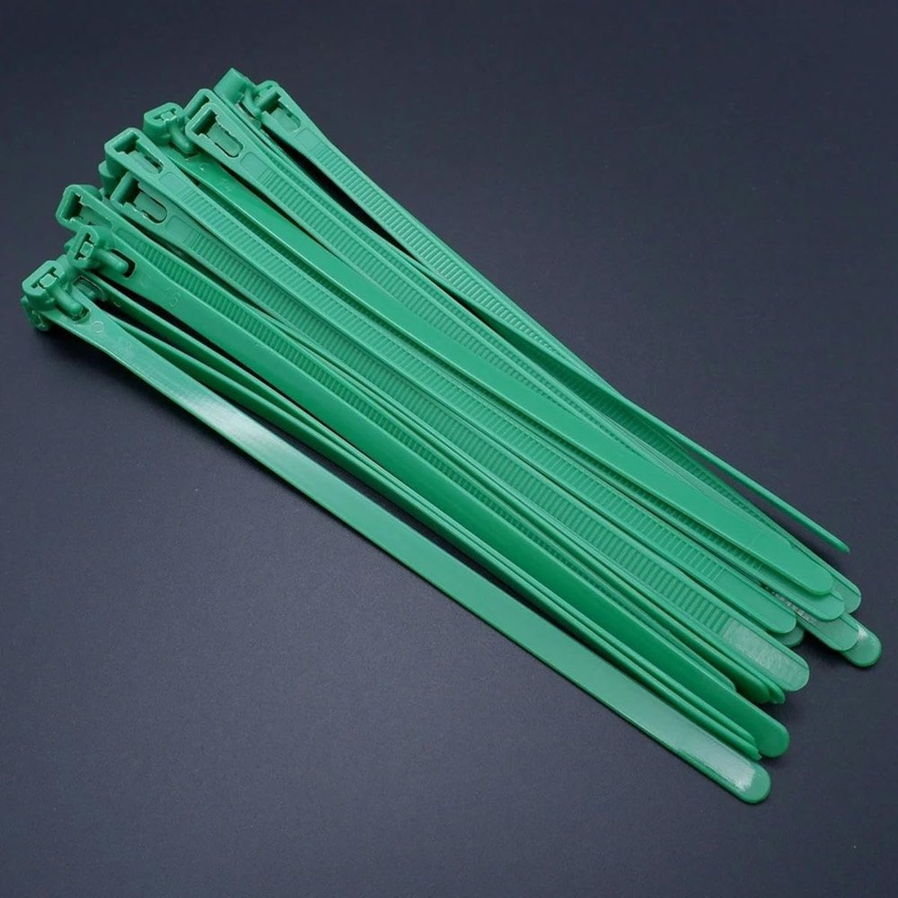 25-Piece Reusable Nylon Plastic Cable Ties, Self-Locking, Detachable, Green, 5 x 250 mm