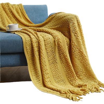 LiuliuBull Travel Camping Throw, Knitted Blanket for Bed and Sofa, Soft Bed Throw (Yellow)