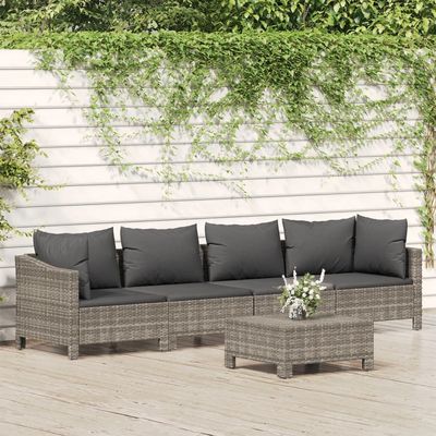 WEMYUFURN 5-Piece Gray PE Rattan Garden Lounge Set with Cushions