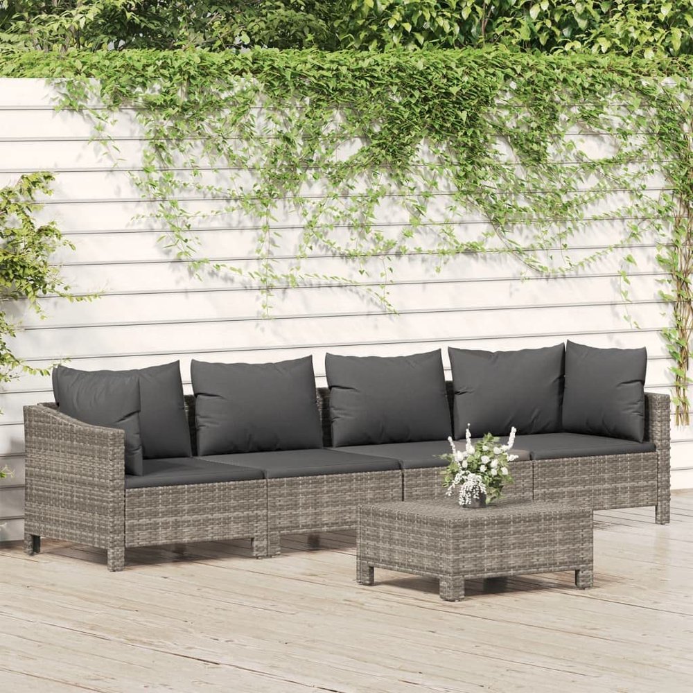 WEMYUFURN 5-Piece Gray PE Rattan Garden Lounge Set with Cushions