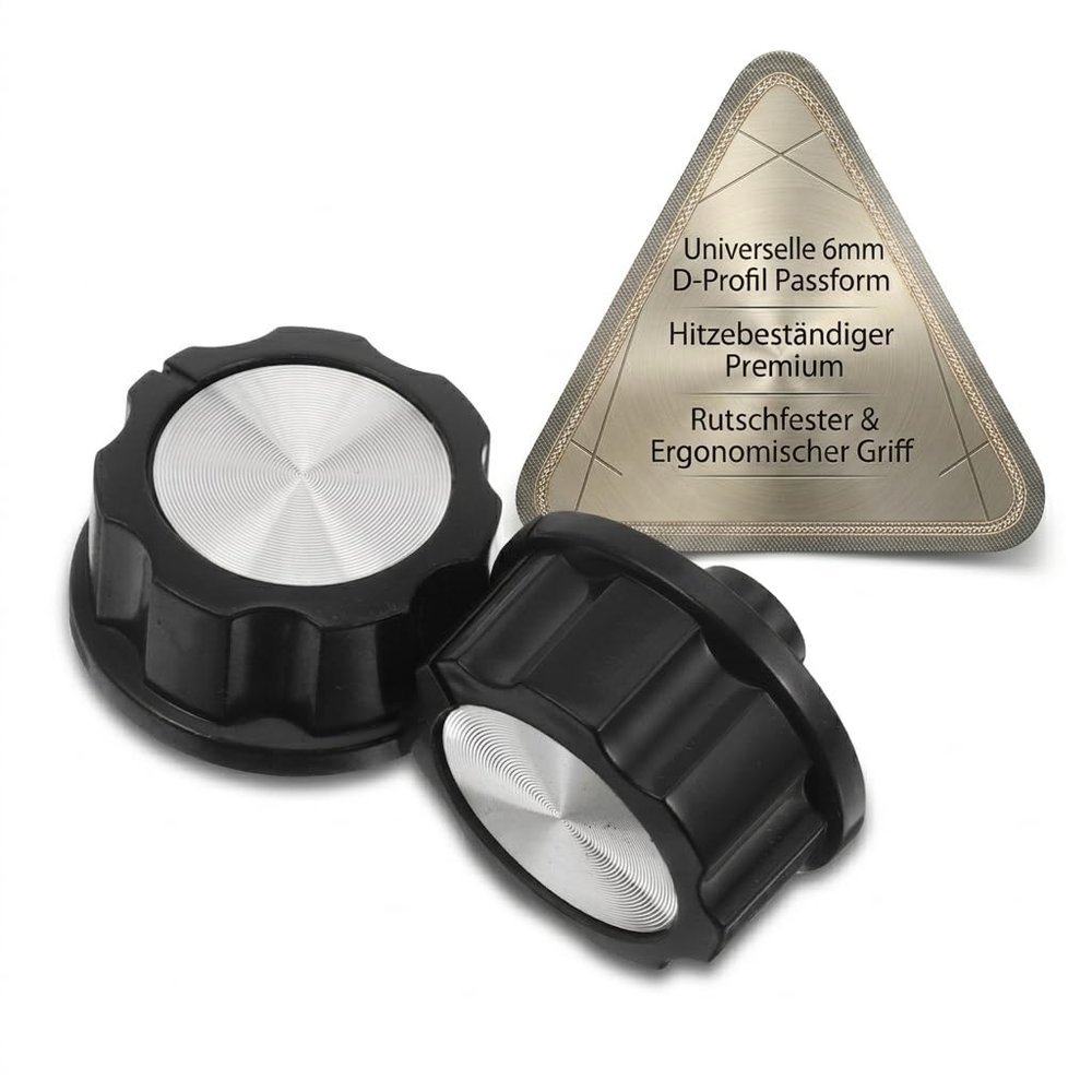 UKCOCO 2-Piece Air Fryer Replacement Knob Set, 6 mm D-Profile Timer & Temperature Knobs, Heat-Resistant, Black/Silver