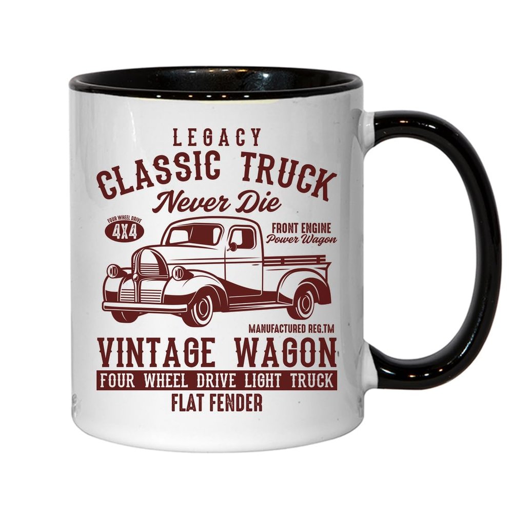 Atspauda Legacy Classic Truck Vintage Wagon Flat Fender Ceramic Tea Coffee Mug, Black