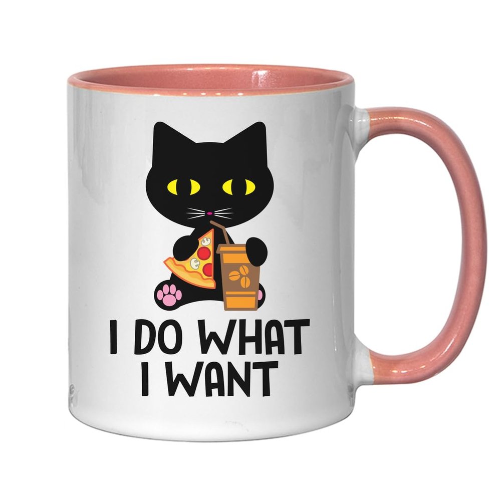Atspauda Coffee Mug with “I Do What I Want” Text, se Pizza, Coffee, Ceramic, Pink