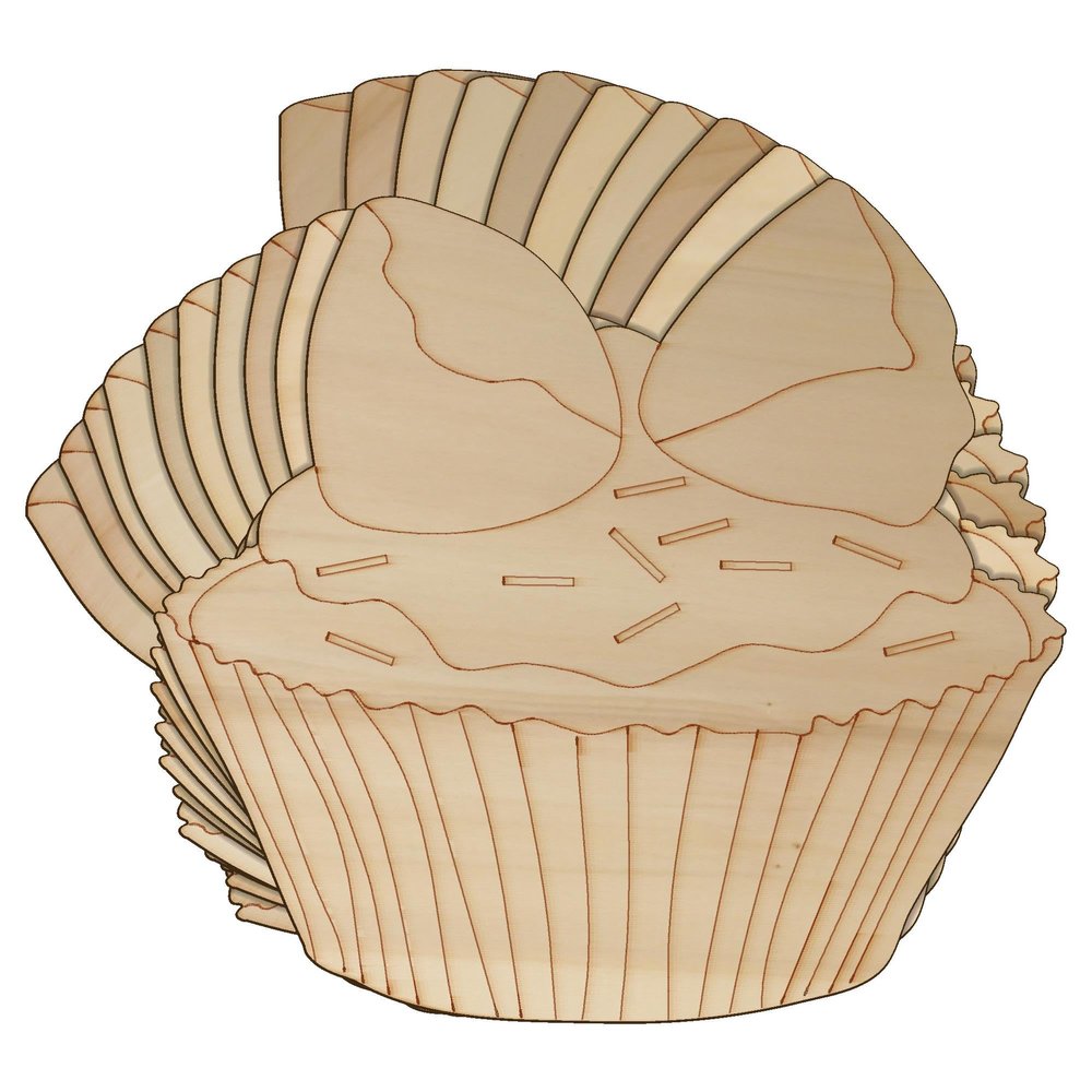 Wooden Cupcake Sponge, 3 mm Plywood, for Cooking and Pudding, 5 x 5.4 cm, No Hole, 10 Pieces