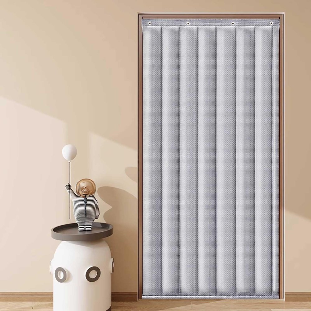 Thermal Door Curtain, Cold-Blocking, Waterproof, Windproof, No-Drill, Gray, 120 x 240 cm (47 x 95 in)
