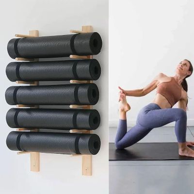 Miuxe Yoga Mat Holder, Vintage Wood Foam Roller Organizer, Wall-Mounted or Freestanding