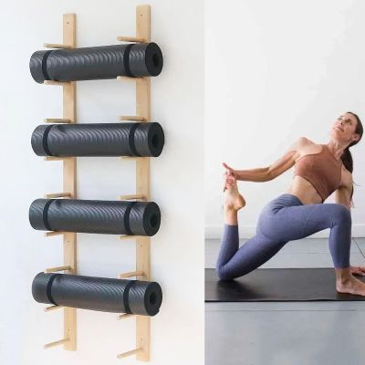 Miuxe Yoga Mat Holder, Vintage Wood Organizer, Wall-Mounted or Freestanding