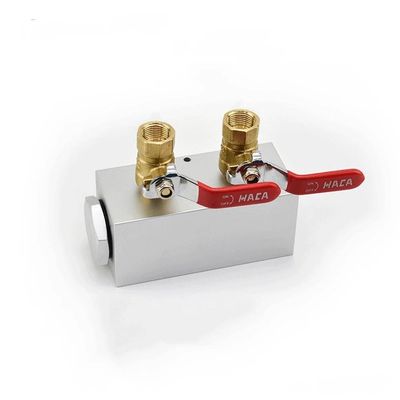 With Ball Valve 3/8" 1/2" Female 50 x 50 mm G1" Inlet, 2, 3, 4, 5, 6, 7, 8, 9, 10, or 12-Way Solid Aluminum Air Manifold Block Splitter, IDGTTLDF (2-Way, 4-Port)