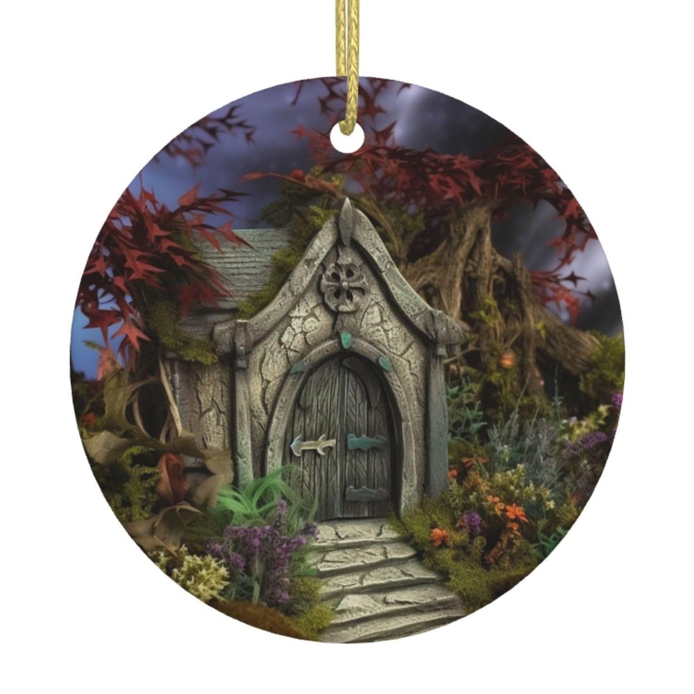 Gothic Fairy Garden Pentagram Ceramic Christmas Tree Ornament