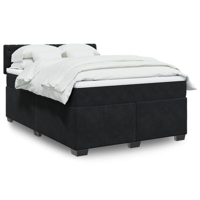 ShGaxin Box Spring Bed with Mattress, Black, 140 x 190 cm, Velvet - 3286314