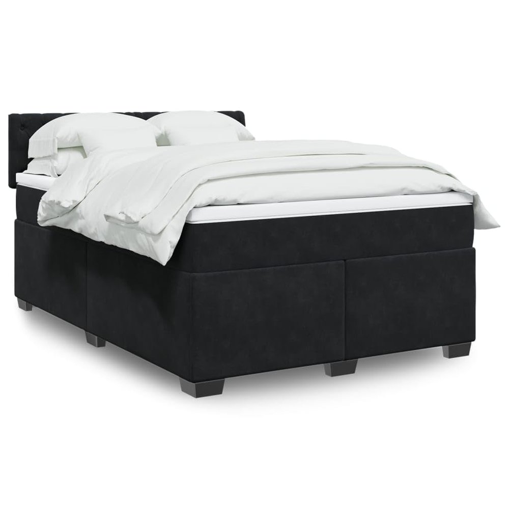 ShGaxin Box Spring Bed with Mattress, Black, 140 x 190 cm, Velvet - 3286314