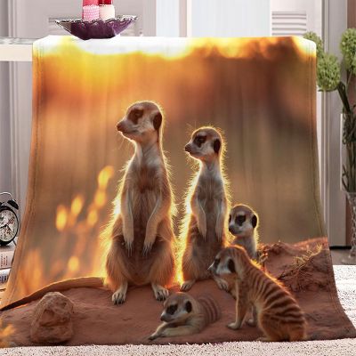 Yellow Flannel Throw Blanket with Meerkat Pattern, 150 x 200 cm