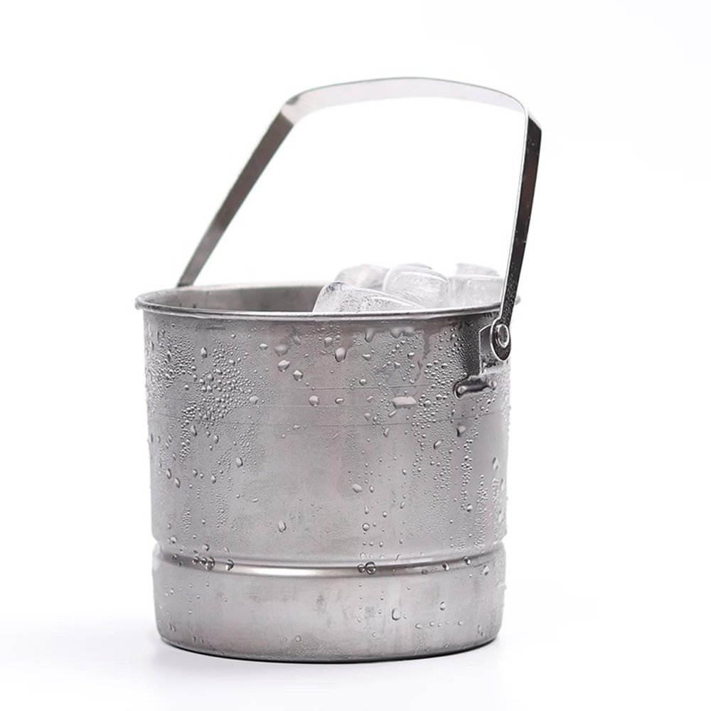 1 L Stainless Steel Ice Bucket with Handles, Silver