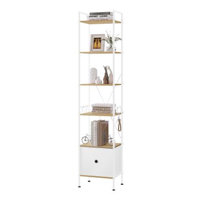 WOLTU 5-Tier Bookshelf with Drawer and Metal Frame