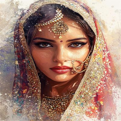 Paint by Numbers Woman from India, Beginner DIY Kit, 50 x 70 cm