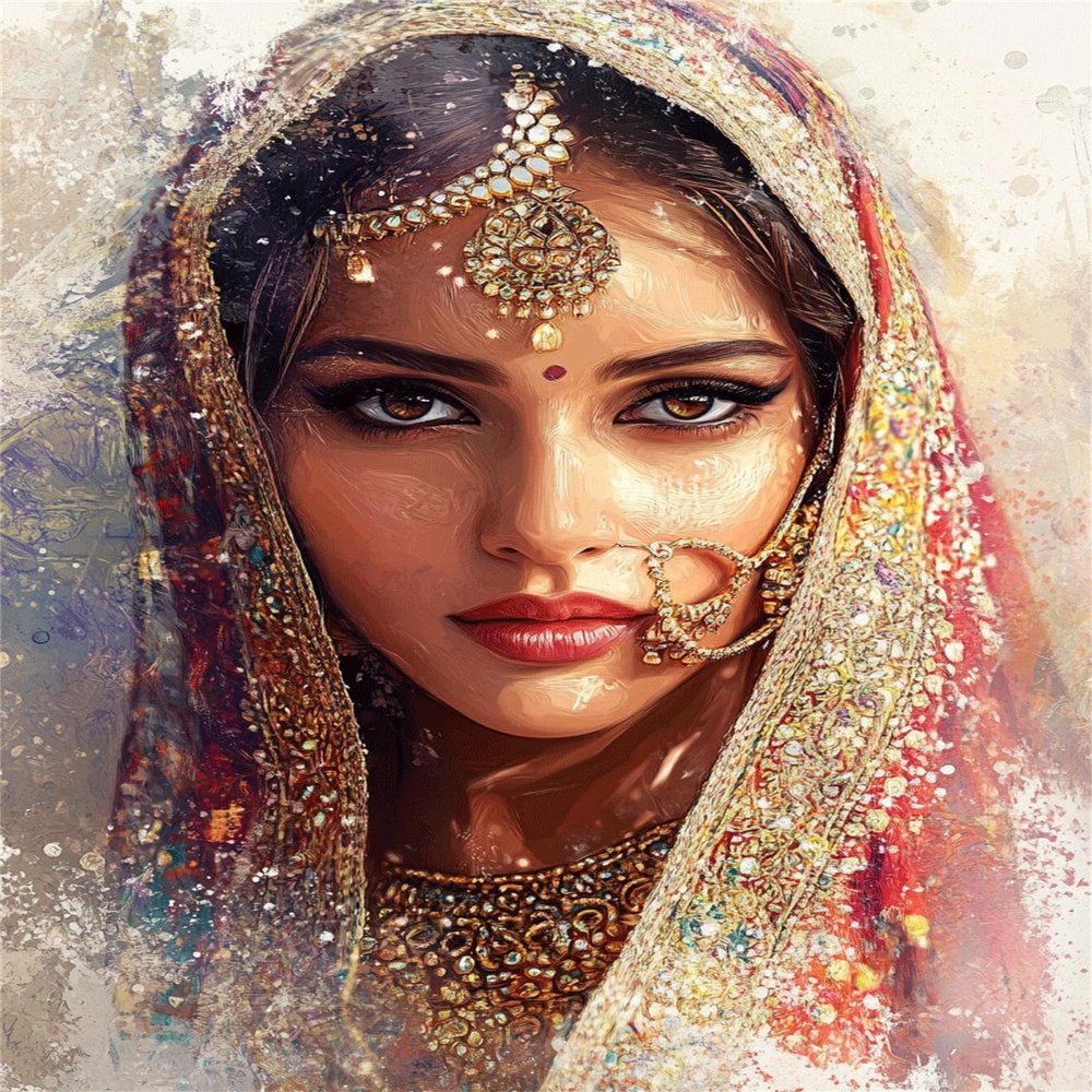 Paint by Numbers Woman from India, Beginner DIY Kit, 50 x 70 cm