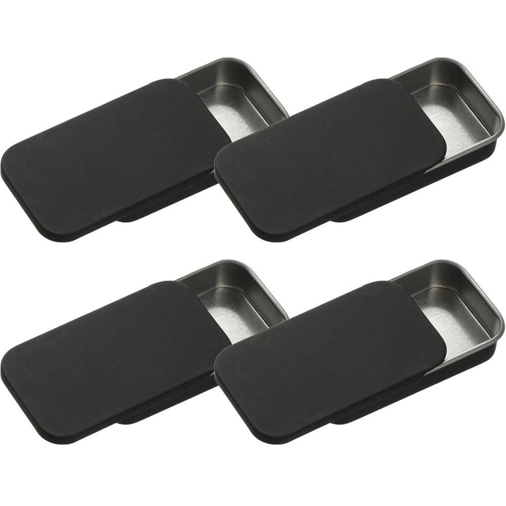 4 Pack Empty Metal Tins with Sliding Lids