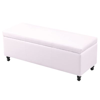 Leather Ottoman with Storage, Tufted Wood and Footrest, Modern Rectangular Coffee Table
