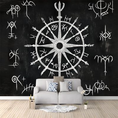 Photo Wallpaper Viking Runes Compass Black 250 x 175 cm Nonwoven 3D Wall Mural