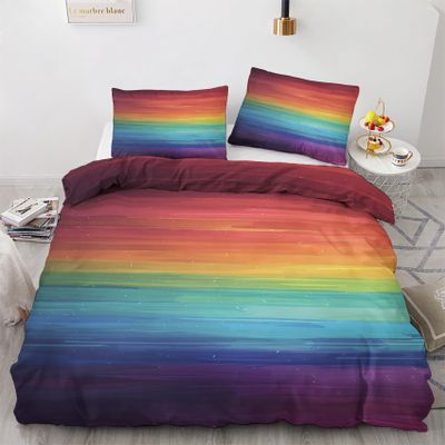 zcwl Rainbow Gradient Duvet Cover Set 155 x 200 cm, Colorful Striped, 2-Piece Reversible Microfiber Bedding