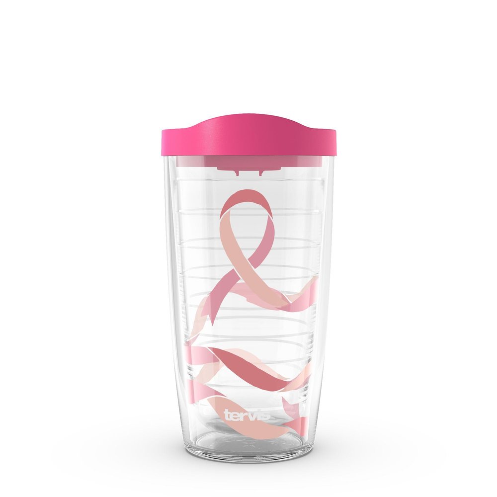 Tervis Pink Ribbon of Hope Insulated Tumbler, Made in the USA, Double-Wall, Keeps Drinks Cold or Hot, 16 oz, Classic