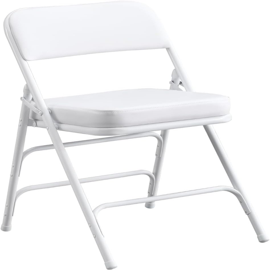BOOSDEN Folding Chair, White Faux Leather, Metal Frame, Thickly Padded, Indoor & Outdoor