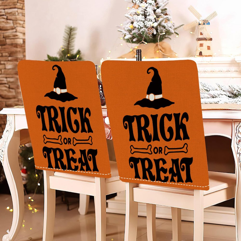Hiseng Halloween Chair Covers, 2/4/6/8-Piece Set, 58 x 49 cm, Cotton-Linen Dining Chair Covers, Halloween 9, 8-Piece Set