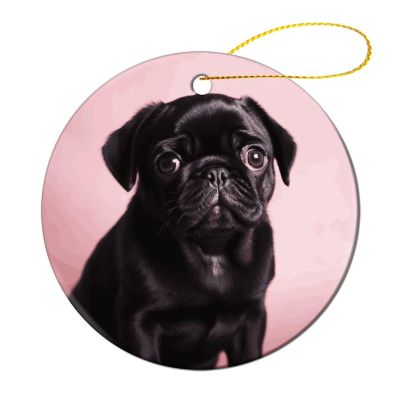 Cute Black Pug Ceramic Christmas Ornament