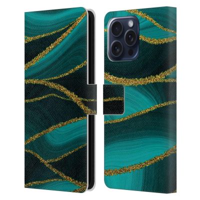 Head Case Designs Official UtArt Turquoise Shimmering Malachite Emerald Leather Wallet Case Compatible with Apple iPhone 16 Pro Max