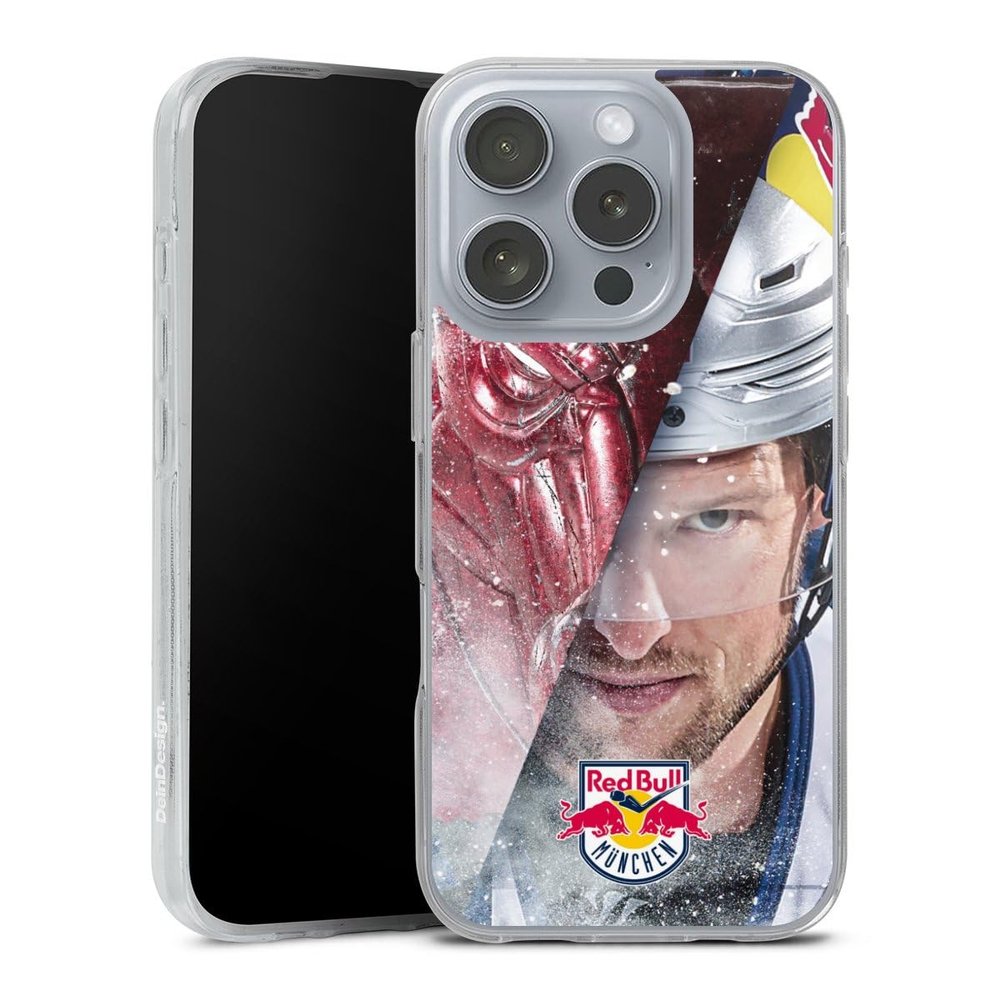 Silicone Case for Apple iPhone 16 Pro, Transparent EHC Red Bull Munich Ice Hockey Bull