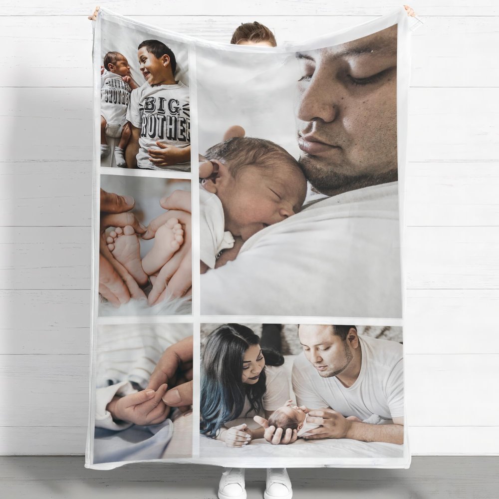Personalized Flannel Throw Blanket with Photos, One-Sided Print, 5 Images, 75 x 100 cm
