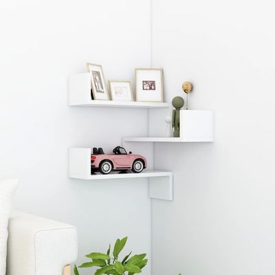 Higsose White Floating Corner Wall Shelf, 40 x 40 x 50 cm