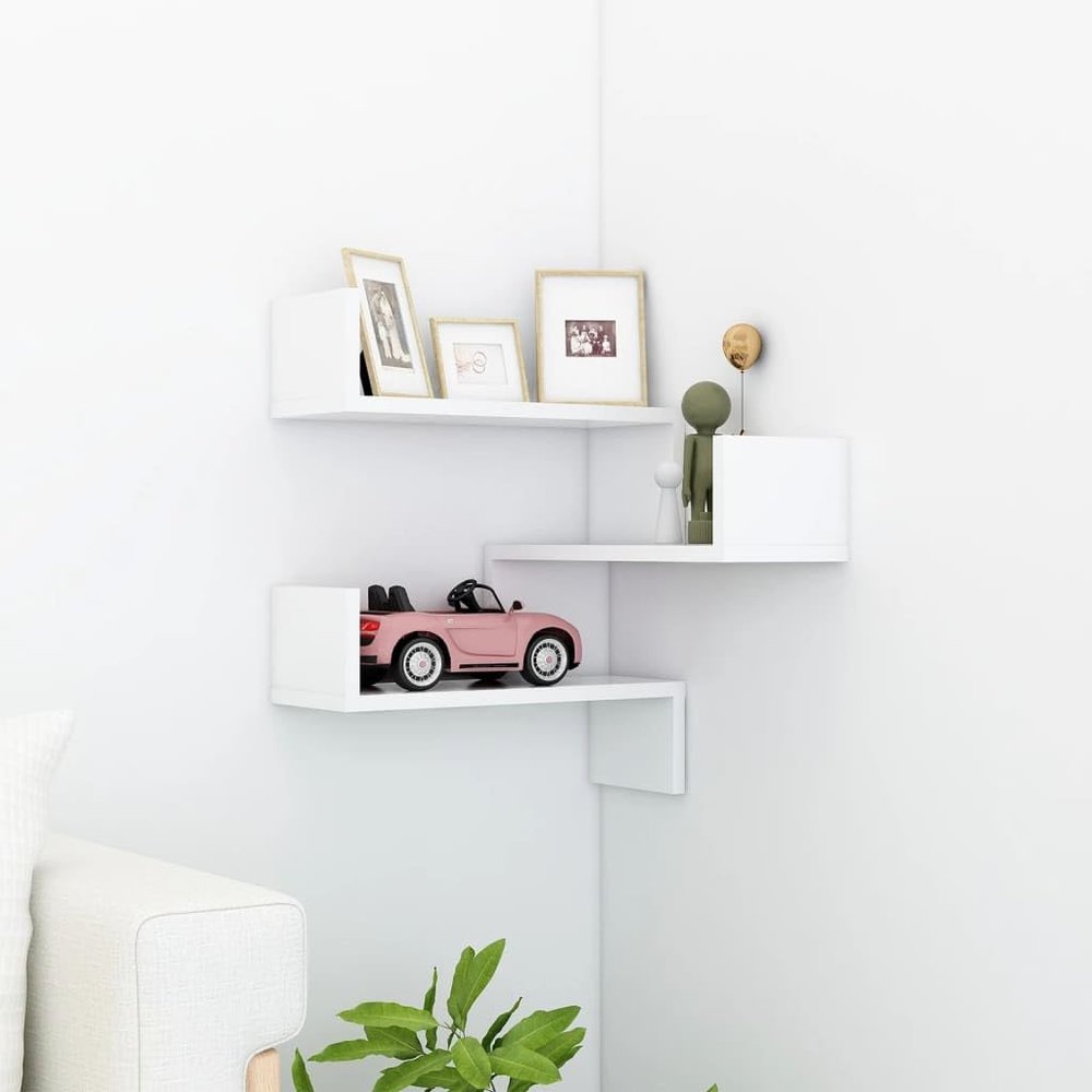 Higsose White Floating Corner Wall Shelf, 40 x 40 x 50 cm