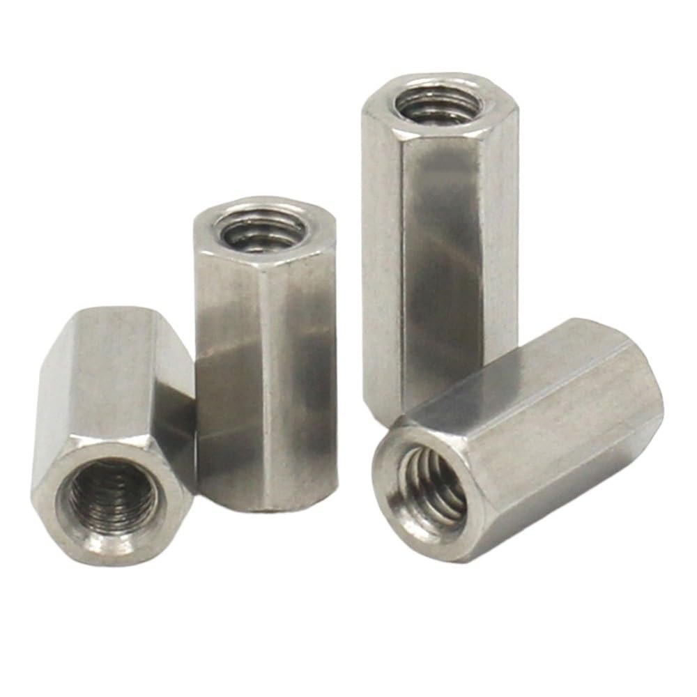 5-Piece Long Threaded Rod Coupling Hex Nuts M2–M12, 304 Stainless Steel Hex Standoffs (18 mm × M4)