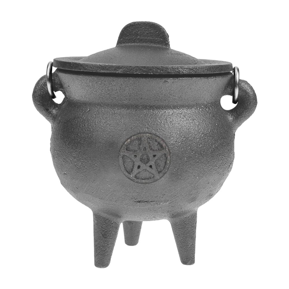 Cast Iron Witch Pot Candle Holder with Lid and Handle