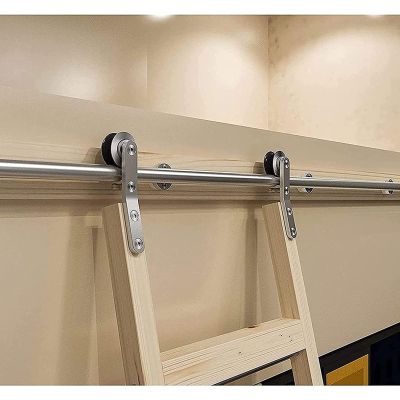 Sliding Ladder Hardware Kit, 100–800 cm Round-Tube Track, Stainless Steel, with Floor Wheels