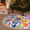 48-Inch Christmas Tree Skirt with Pom-Pom Trim and Mexican Otomi Animals view 1