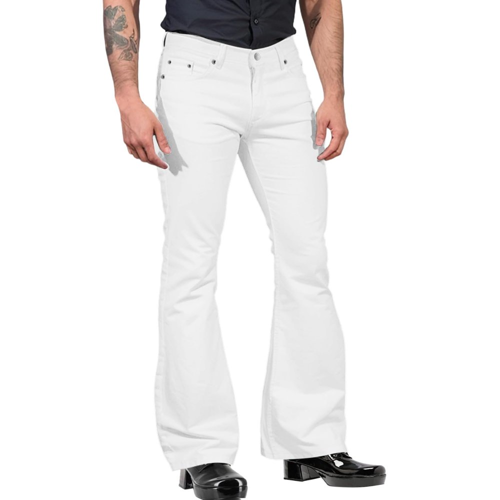RUMAOZIA Men's 1970s Retro Hippie Flare Pants, Slim Fit, Breathable, Solid-Color Disco Costume Pants for Retro Theme Parties and Clubwear