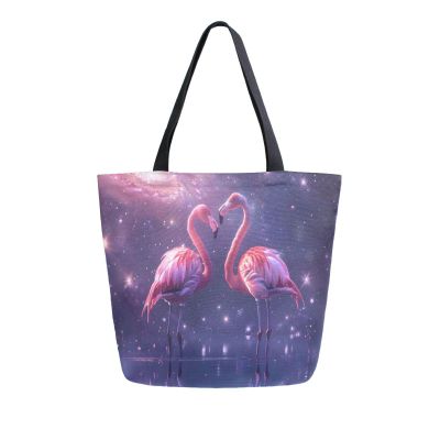 Mnsruu Flamingos Nebula Canvas Tote Bag, A2116, 34.5 x 13 x 40 cm