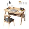 Solid Oak Desk with Drawer and Storage Shelf, Modern Small Home Office Desk for Bedroom, 78.9 cm, Natural Oak view 3
