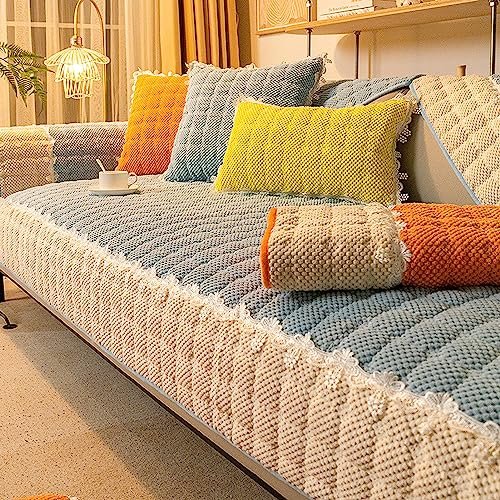 Soft Plush Sectional Sofa Cover, Non-Slip, Warm, Blue, 70 x 120 cm