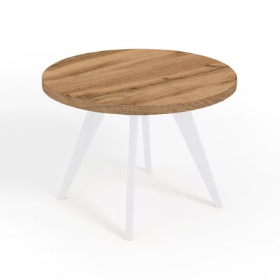 Dekori LORA Round Extendable Dining Table with Wooden Legs, Loft/Scandinavian Style, 90–220 cm, Oak Wotan/White, 110/210 cm