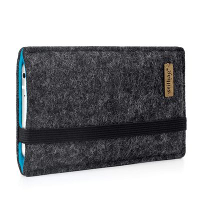 stilbag Finn Phone Case for Apple iPhone 16 | Anthracite/Azure | Felt Smartphone Pouch | Made in Germany